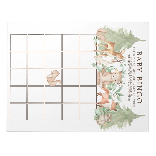 Bossen Baby shower Bingo Game Notitieblok (Voorkant)