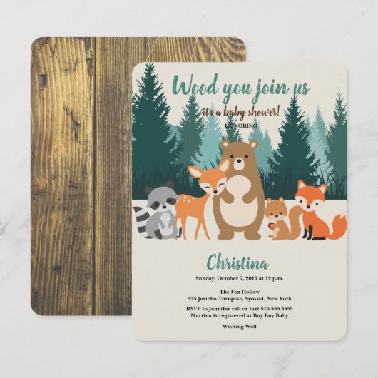 Bossen Baby shower Bosdieren Greenery Invit Kaart (Voorkant / Achterkant)