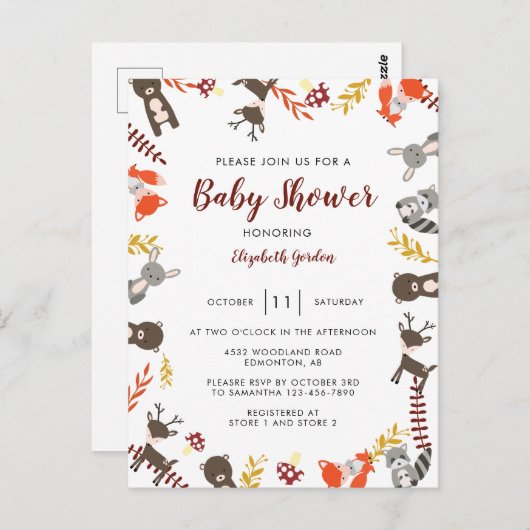Bossen Baby shower Cute Forest Animals Neutral Briefkaart (Voorkant / Achterkant)