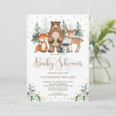 Bossen Baby shower Forest Animals Greenery Gold Kaart (Staand voorkant)