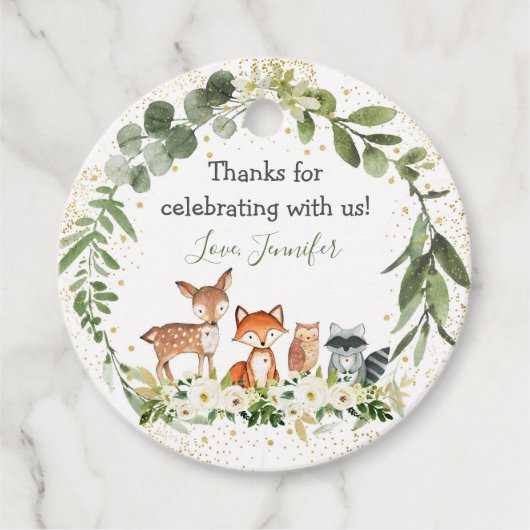 Bossen Baby shower Greenery Forest Animal Bedankjes Labels (Voorkant)