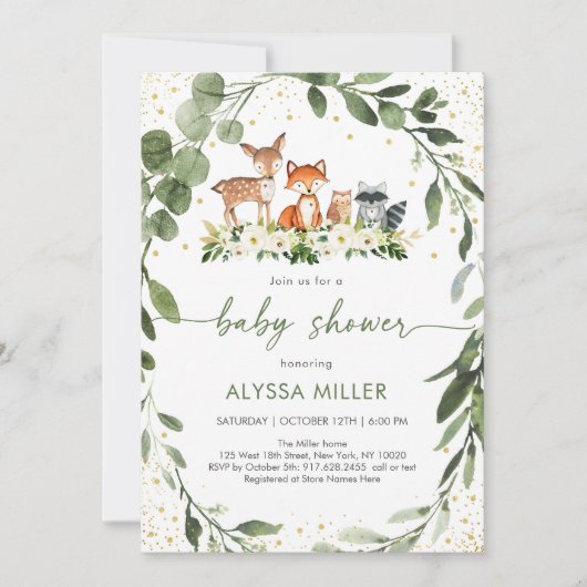 Bossen Baby shower Greenery Forest Animal Kaart (Voorkant)