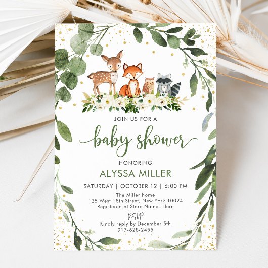 Bossen Baby shower Greenery Forest Animal Kaart