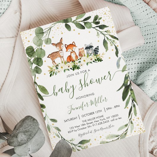 Bossen Baby shower Greenery Forest Animal Kaart