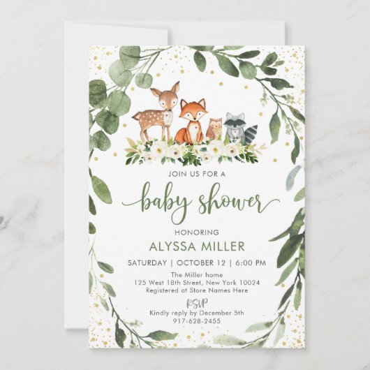 Bossen Baby shower Greenery Forest Animal Kaart (Voorkant)