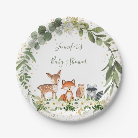 Bossen Baby shower Greenery Forest Animal Papieren Bordje (Voorkant)
