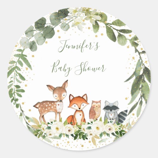 Bossen Baby shower Greenery Forest Animal Ronde Sticker (Voorkant)