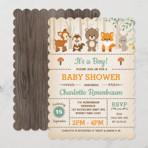 Bossen Baby shower Invitation Forest Animals Kaart