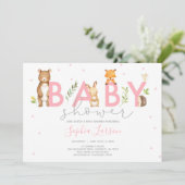 Bossen Baby shower Invitation Forest Animals Kaart (Staand voorkant)