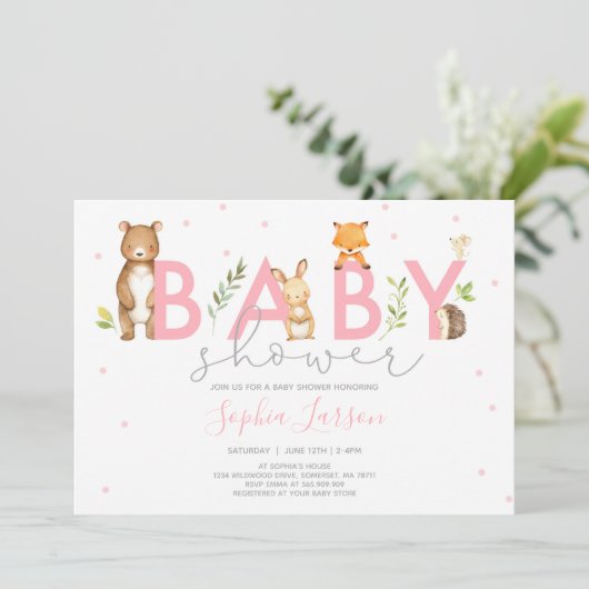 Bossen Baby shower Invitation Forest Animals Kaart (Staand voorkant)