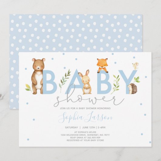 Bossen Baby shower Invitation Forest Animals Kaart (Voorkant / Achterkant)