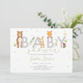 Bossen Baby shower Invitation Forest Animals Kaart (Staand voorkant)