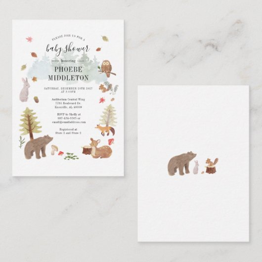 Bossen Baby shower Notitiekaartje (Voorkant / Achterkant)