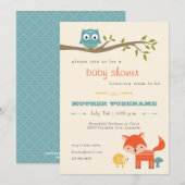 Bossen Baby shower Uitnodiging - uil, vos (Voorkant / Achterkant)