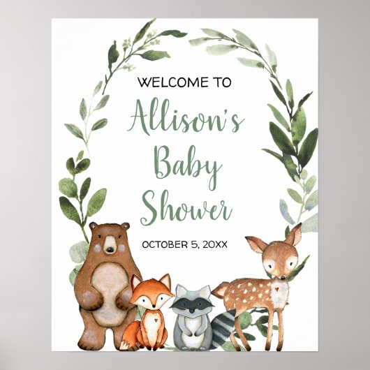 Bossen baby shower welkom bord poster (Voorkant)