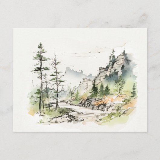 Bossen Berglandschap Schets Bruiloft Details Informatiekaartje (Achterkant)