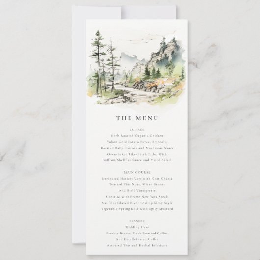 Bossen Berglandschap Schets Bruiloft Menu Kaart (Voorkant)