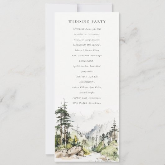 Bossen Berglandschap Schets Trouwprogramma Kaart (Achterkant)