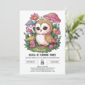 Bossen bewerkbare digitale uil verjaardag kaart (Staand voorkant)