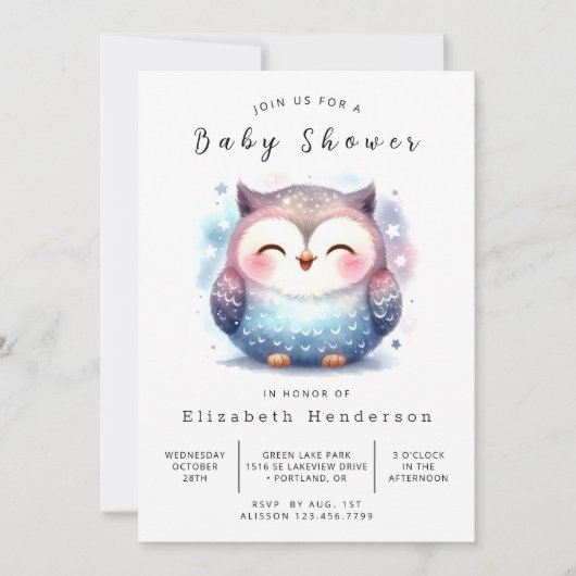 Bossen bewerkbare uil Baby shower Kaart (Voorkant)