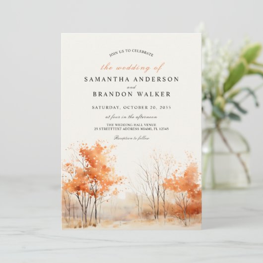 Bossen. Bos in herfstkleuren bruiloft Uitnodiging (Staand voorkant)