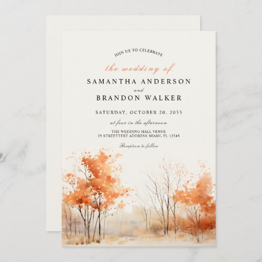 Bossen. Bos in herfstkleuren bruiloft Uitnodiging (Voorkant / Achterkant)