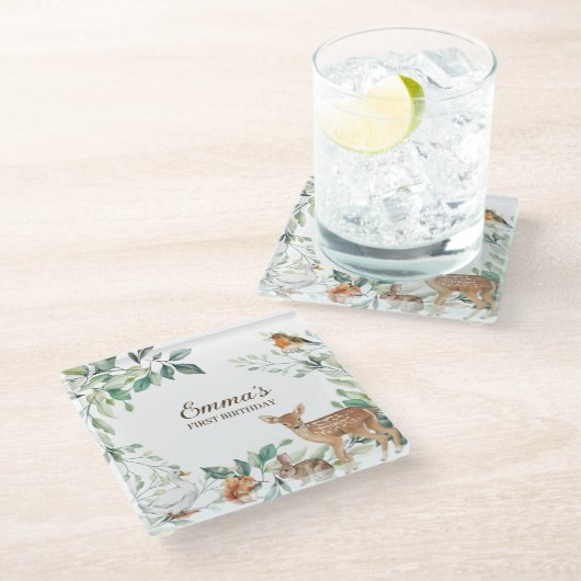 Bossen Bossen eerste verjaardag Glazen Onderzetter (Schuin)