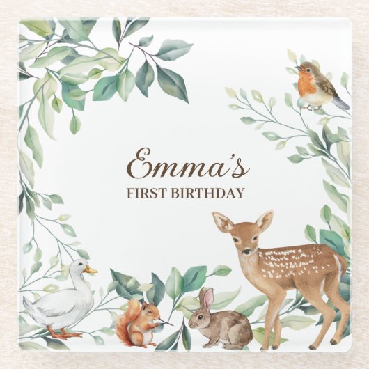 Bossen Bossen eerste verjaardag Glazen Onderzetter (Voorkant)