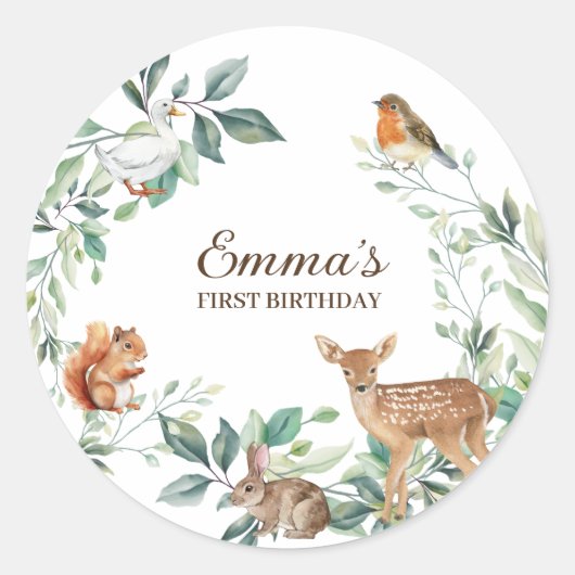 Bossen Bossen eerste verjaardag Ronde Sticker (Voorkant)