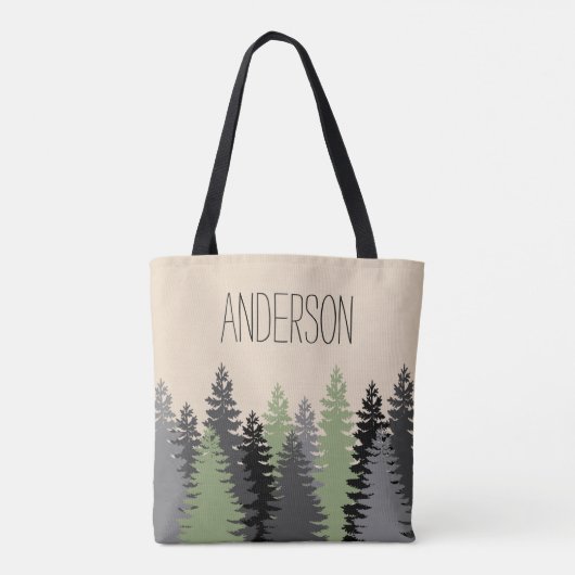 Bossen Bossen Pine Trees met naam Tote Bag (Achterkant)