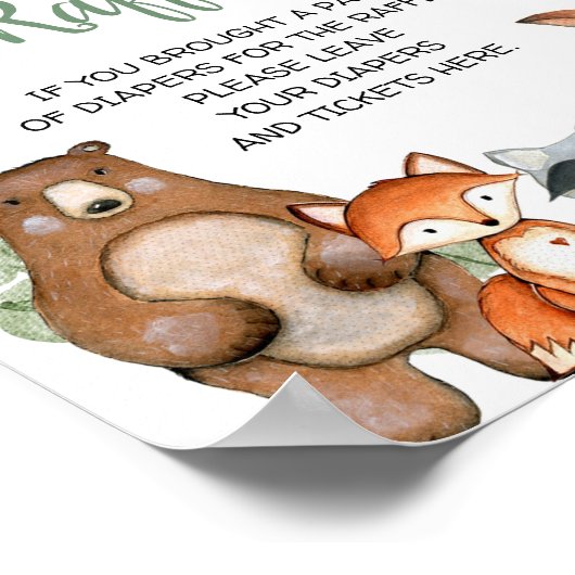 Bossen Diaper Raffle baby shower-teken Poster (Hoek)