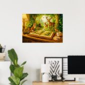 Bossen die uit het open boek oprijzen poster (Thuiskantoor)