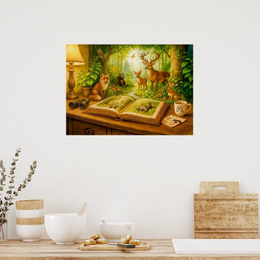 Bossen die uit het open boek oprijzen poster (Keuken)