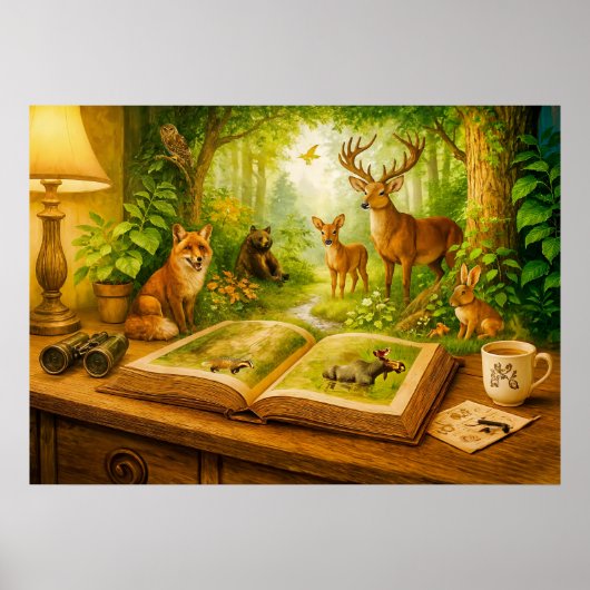 Bossen die uit het open boek oprijzen poster (Voorkant)