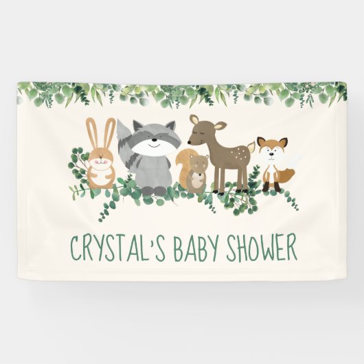Bossen Dieren Greenery Baby shower Decoration Spandoek (Horizontaal)