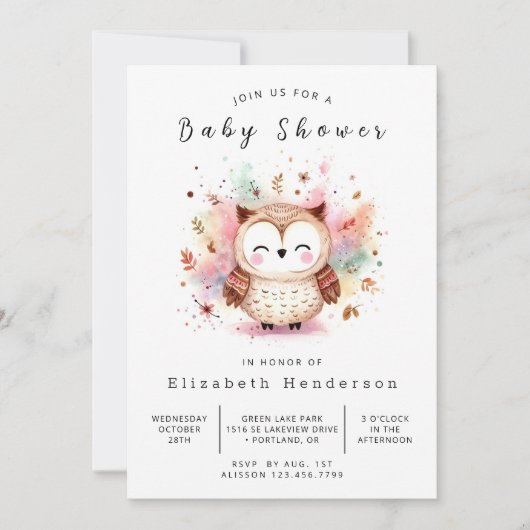 Bossen digitale uil Baby shower Kaart (Voorkant)