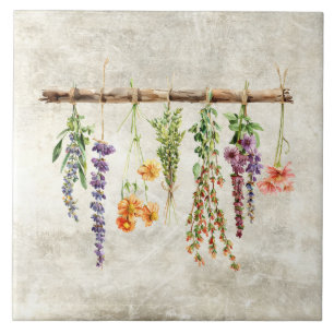 Bossen gedroogde rustieke bloemen vintage tegeltje