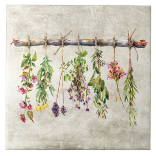 Bossen gedroogde rustieke wilde bloemen vintage tegeltje