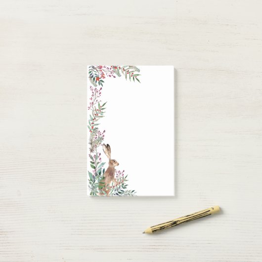 Bossen, hazen, bladeren, bladeren, kerstbessen post-it® notes (Op bureau)