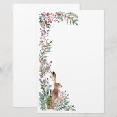 Bossen, hazen, bladeren, rode bessen briefpapier (Voorkant / Achterkant)