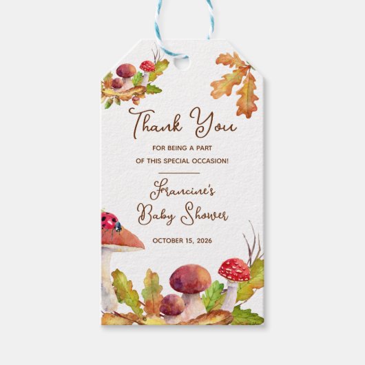 Bossen, Herfstbos, Paddestoel Baby shower Cadeaulabel (Voorkant)