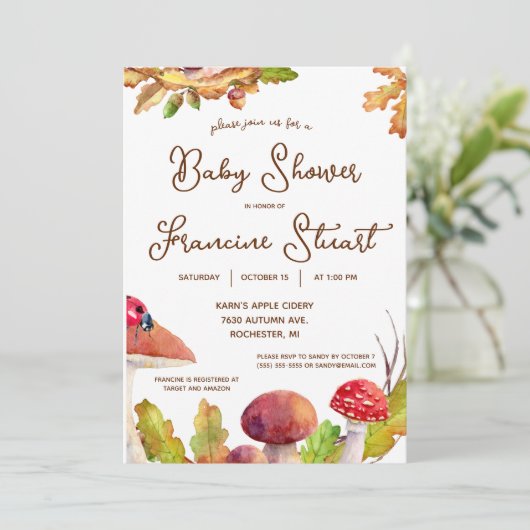 Bossen, Herfstbos, Paddestoel Baby shower Kaart (Staand voorkant)