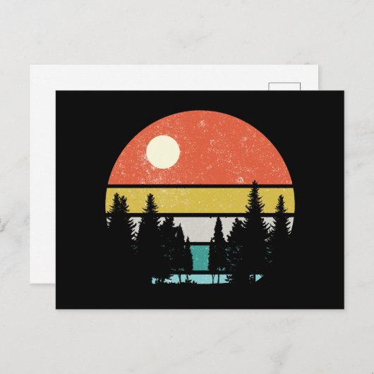 Bossen in het landschap Natuur Retro Sunset Forest Briefkaart (Voorkant / Achterkant)