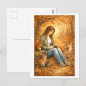 Bossen lezen in de herfst briefkaart (Voorkant / Achterkant)