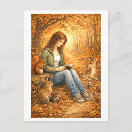 Bossen lezen in de herfst briefkaart (Voorkant)