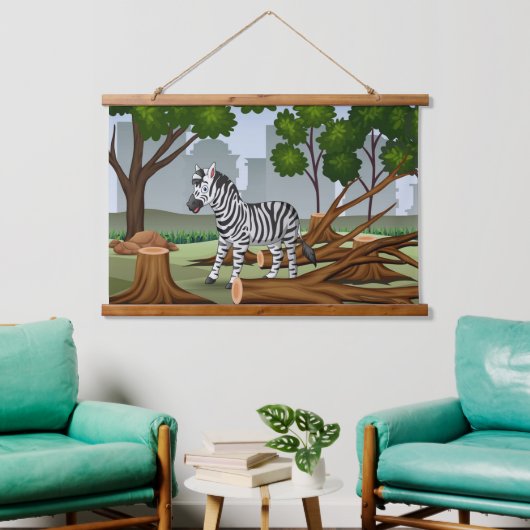 Bossen met één Zebra Hangend Wandkleed (Woonkamer)