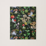 Bossen met groene Planten Legpuzzel<br><div class="desc">Een waterverf-boslandontwerp van serene groene natuur met kleurrijke paddenstoelen,  bessen en planten in de bosbouw.</div>