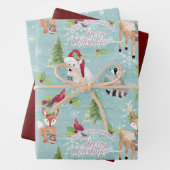 Bossen met kerstmis met vossen inpakpapier vel (In situ)