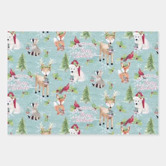 Bossen met kerstmis met vossen inpakpapier vel (Voorkant)