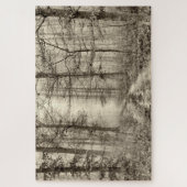 Bossen met ochtendmist achter de bomen legpuzzel (Verticaal)